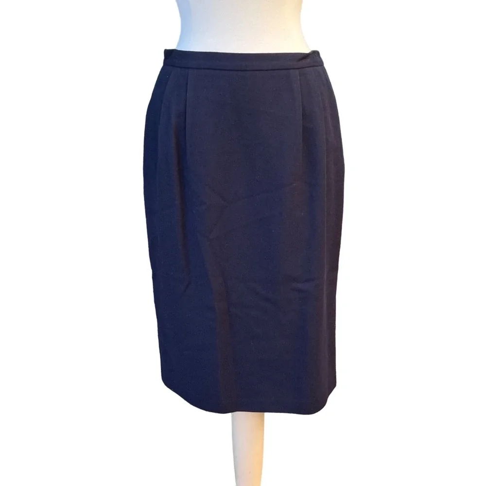 Vintage‎ Fully Lined Wool Womens Navy Blue Pencil Skirt POCKETS! Size 12